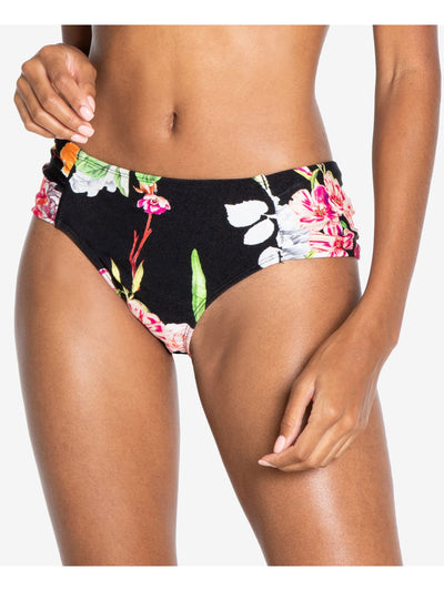 RACHEL RACHEL ROY Women's Black Floral Stretch Ruched Lined Moderate Coverage Swimsuit Bottom XS