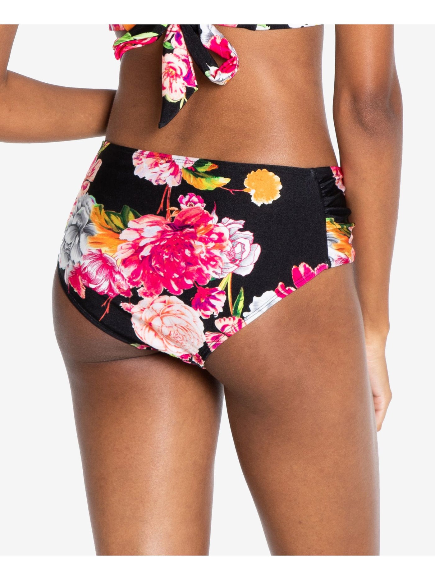 RACHEL RACHEL ROY Women's Black Floral Stretch Ruched Lined Moderate Coverage Swimsuit Bottom XL