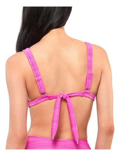 JESSICA SIMPSON Women's Pink Removable Push-Up Cups Ribbed Tie Square Neck Swimsuit Top XL