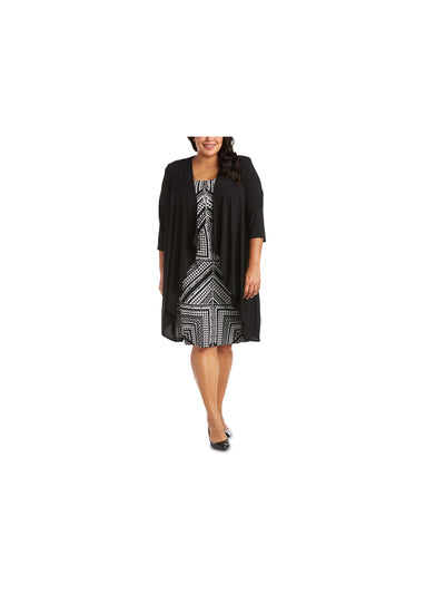 R&M RICHARDS WOMAN Womens Black 3/4 Sleeve Open Front Wear To Work Waterfall Cardigan Plus 20W
