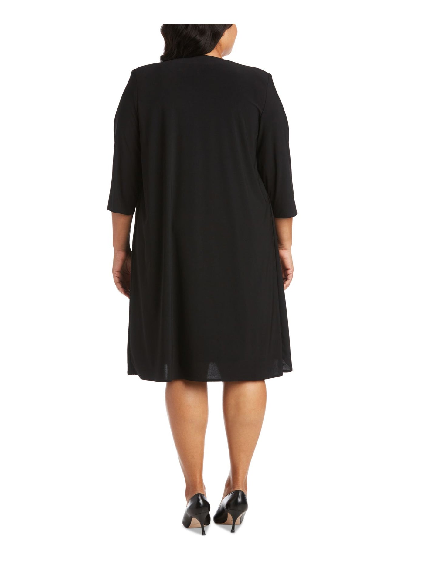 R&M RICHARDS WOMAN Womens Black 3/4 Sleeve Open Front Wear To Work Waterfall Cardigan Plus 20W