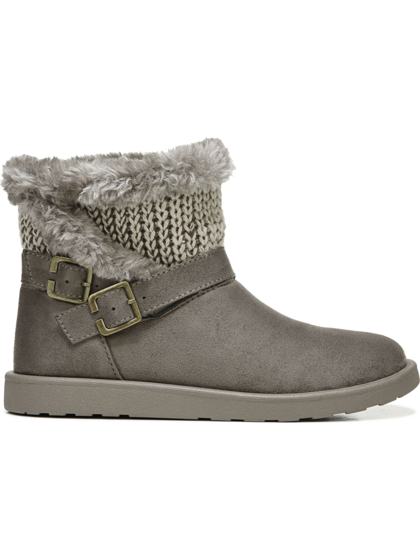 LIFE STRIDE Womens Gray Knit Traction Sole Buckle Accent Comfort Flurry Round Toe Wedge Slip On Booties 9 M