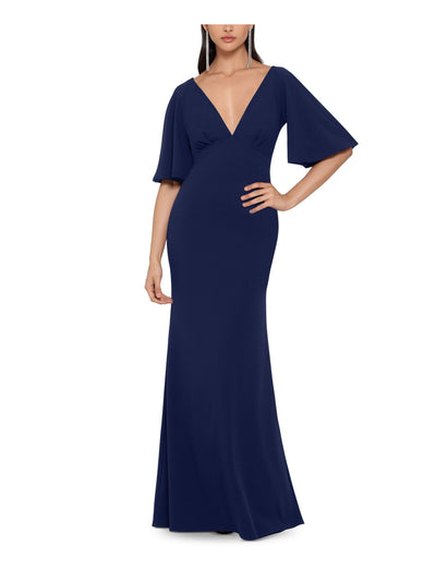 BETSY & ADAM Womens Navy Kimono Sleeve V Neck Full-Length Evening Sheath Dress 4