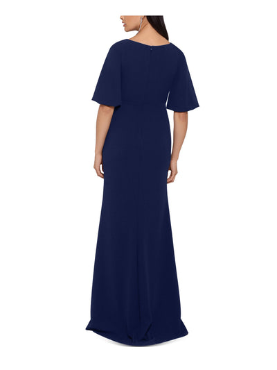 BETSY & ADAM Womens Navy Kimono Sleeve V Neck Full-Length Evening Sheath Dress 4