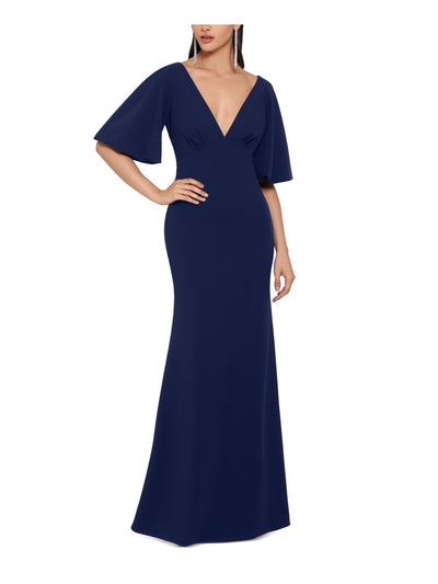 BETSY & ADAM Womens Navy Kimono Sleeve V Neck Full-Length Evening Sheath Dress 6