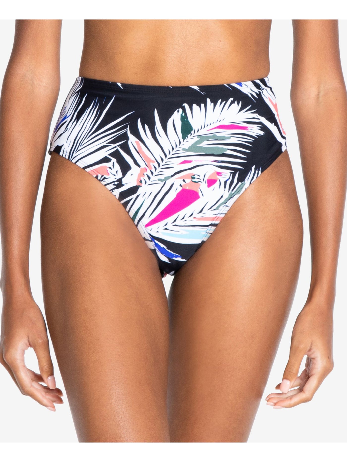 RACHEL RACHEL ROY Women's Black Tropical Print Stretch Lined Bikini Moderate Coverage High Waisted Swimsuit Bottom M