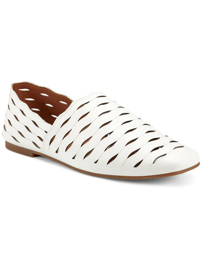 LUCKY BRAND Womens White Laser Cut Padded Goring Dalani Square Toe Slip On Leather Flats Shoes 7.5 M