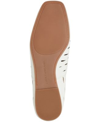 LUCKY BRAND Womens White Laser Cut Padded Goring Dalani Square Toe Slip On Leather Flats Shoes M