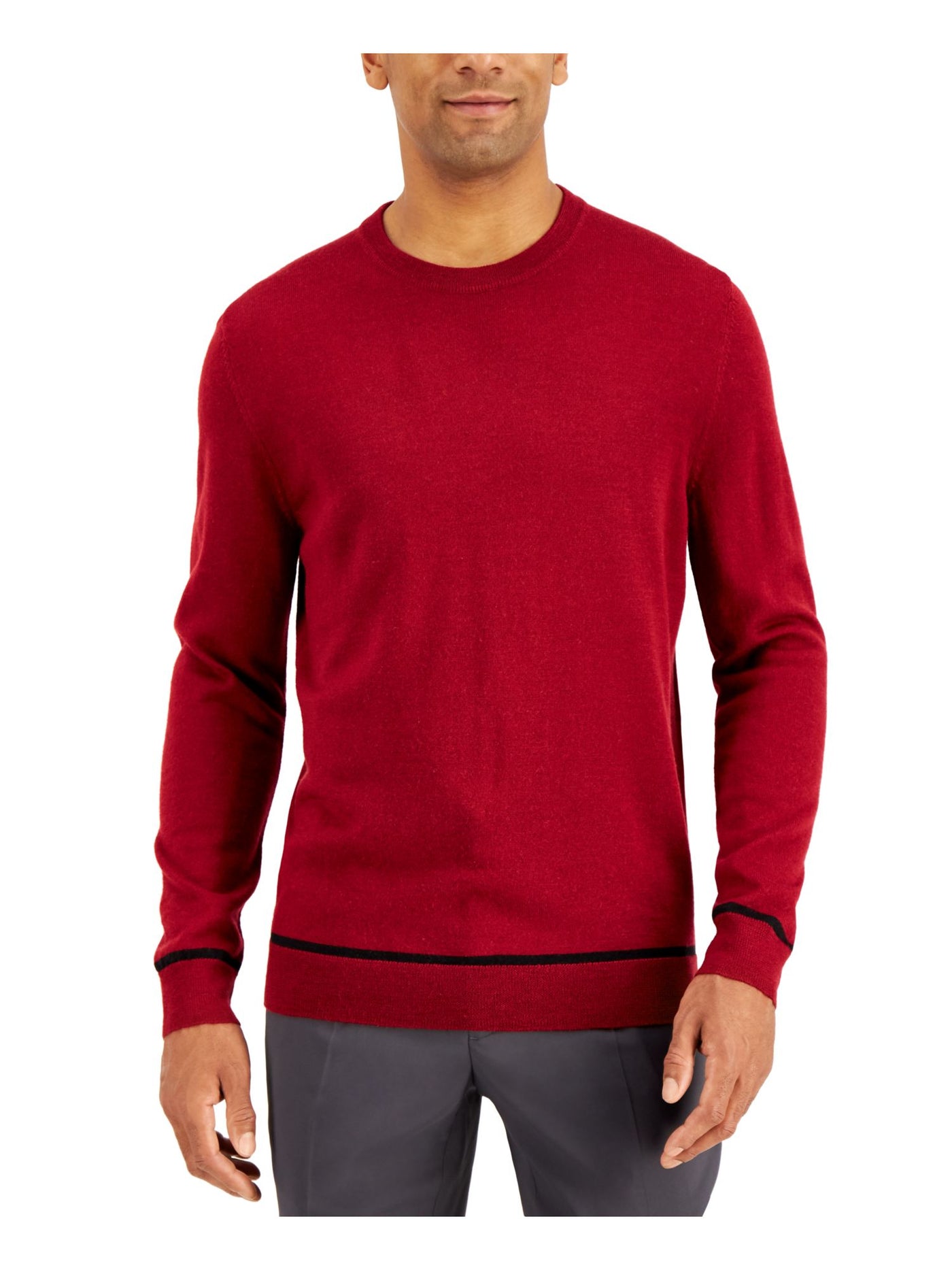 ALFANI Mens Red Crew Neck Classic Fit Pullover Sweater S