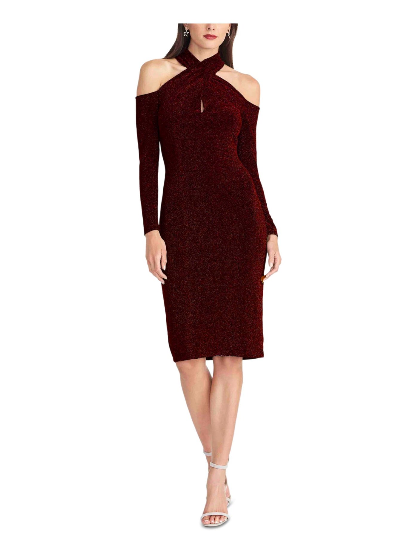 RACHEL ROY Womens Red Long Sleeve Midi Sheath Party Dress Size: M