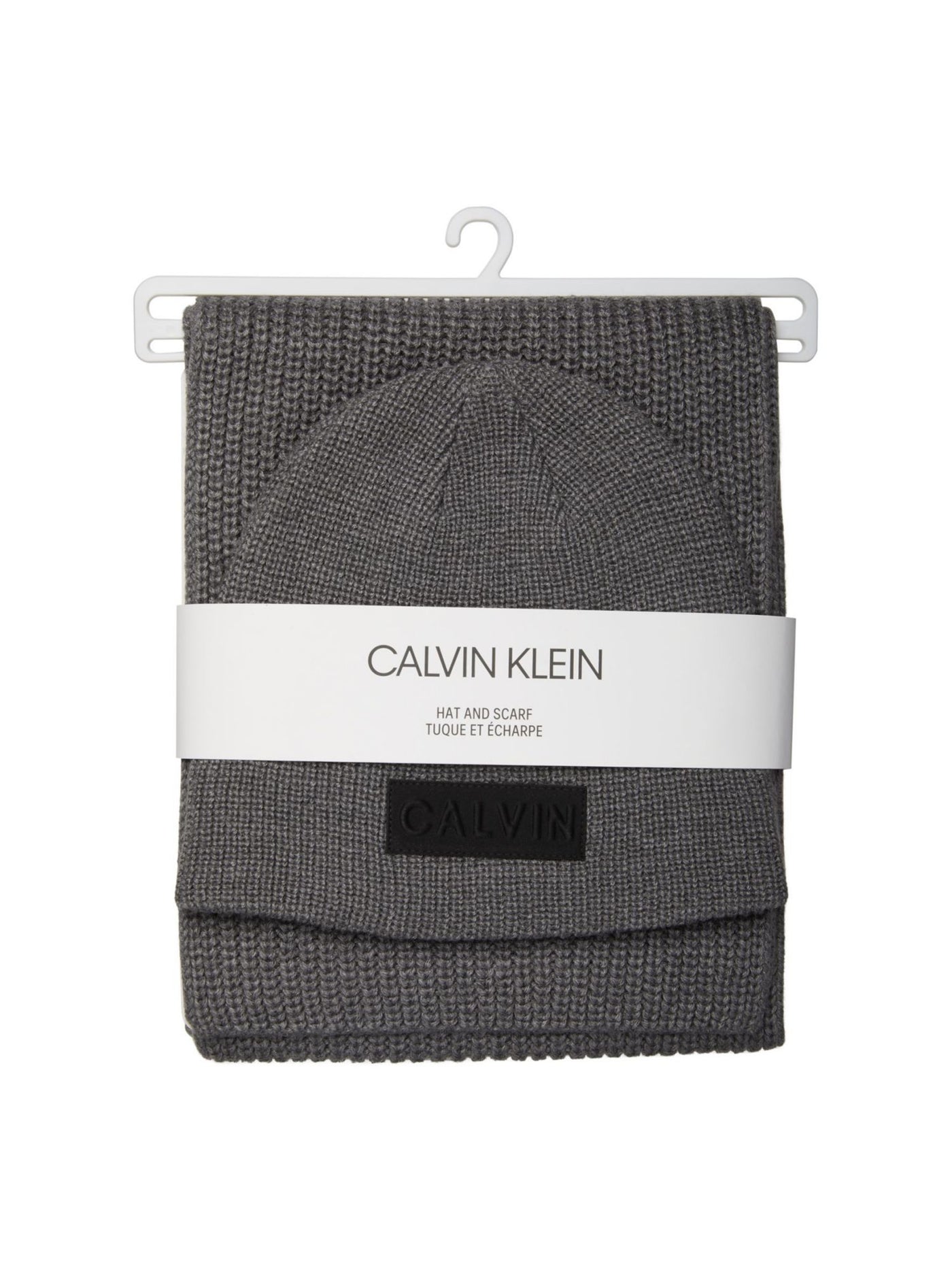 CALVIN KLEIN Mens Gray Acrylic Fitted Knit With Scarf Winter Beanie Hat Cap