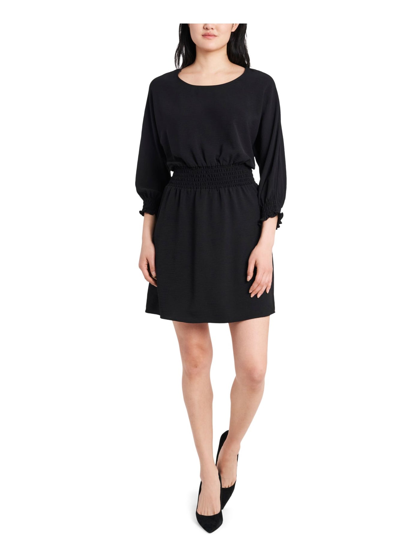 MSK Womens Black 3/4 Sleeve Scoop Neck Mini Fit + Flare Dress XL