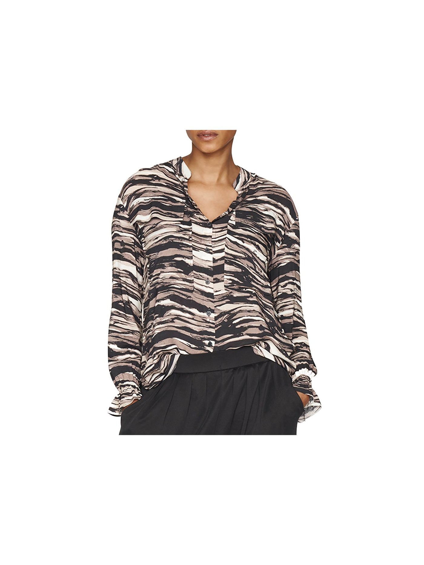 B NEW YORK Womens V Neck Scrunched Cuff Blouse