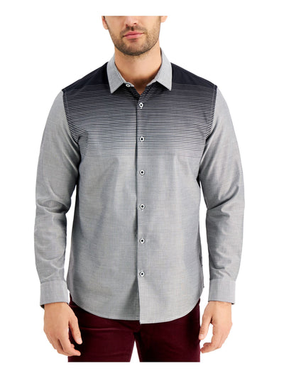 ALFANI Mens Black Printed Point Collar Classic Fit Button Down Cotton Blend Cotton Blend Shirt XL