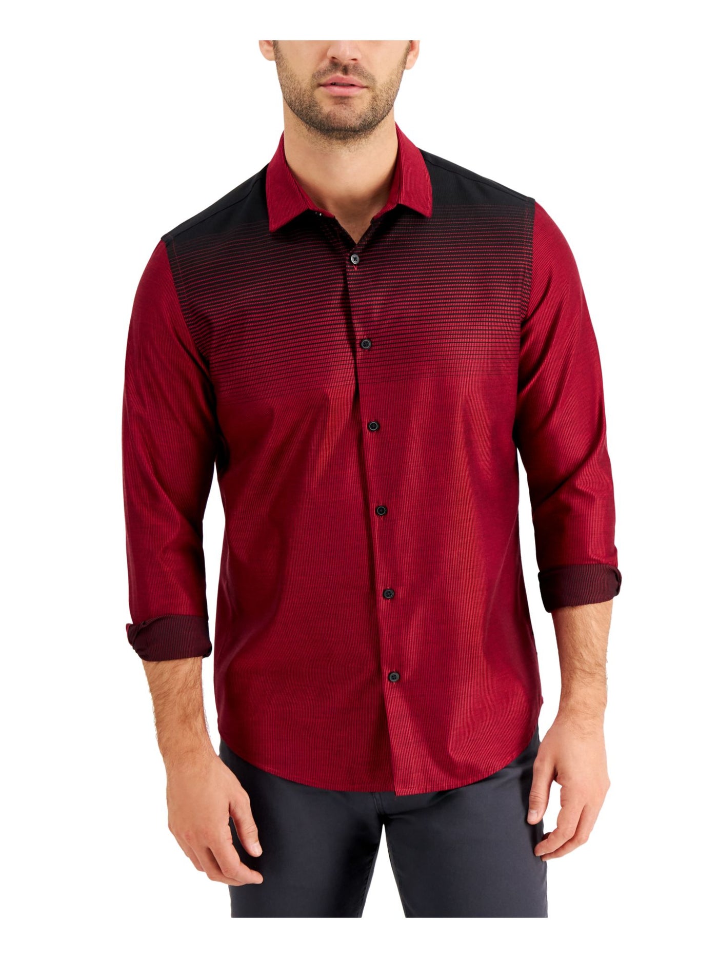 ALFANI Mens Red Printed Point Collar Classic Fit Button Down Cotton Blend Cotton Blend Shirt XXL