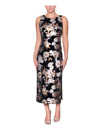 CHRISTIAN SIRIANO Womens Black Floral Sleeveless Crew Neck Maxi Evening Sheath Dress S