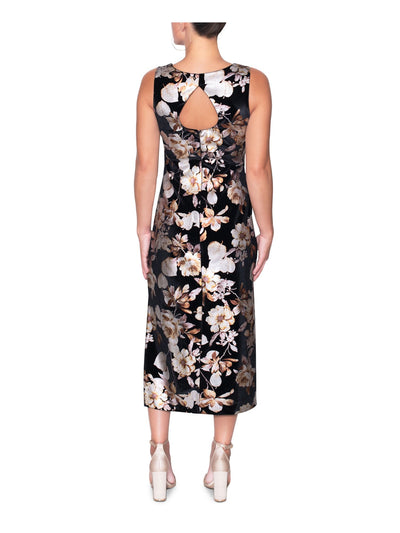 CHRISTIAN SIRIANO Womens Black Floral Sleeveless Crew Neck Maxi Evening Sheath Dress S