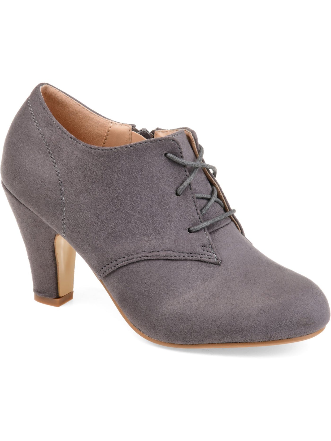 JOURNEE COLLECTION Womens Gray Lace Up Padded Leona Round Toe Block Heel Zip-Up Booties 7 W