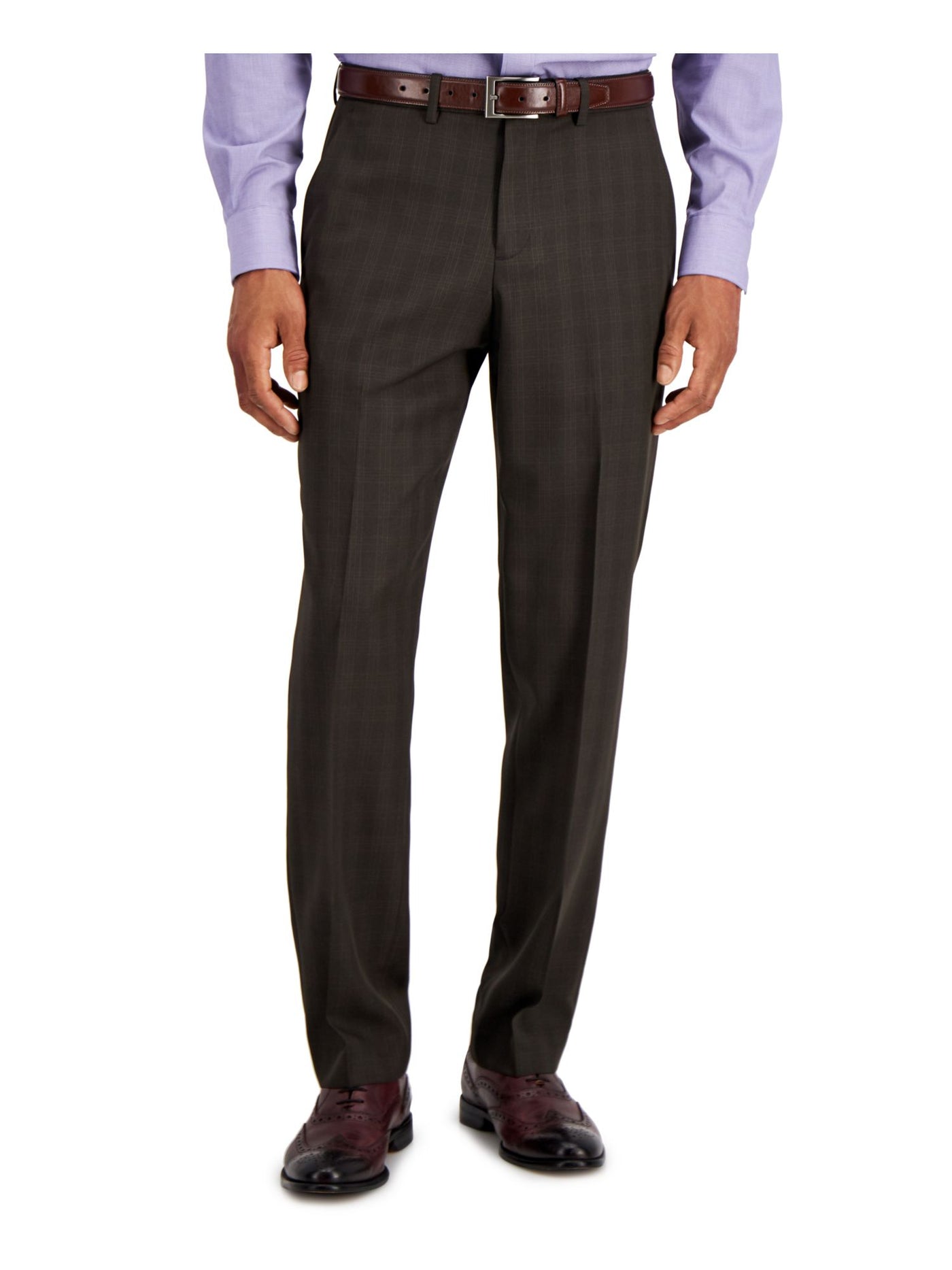 PERRY ELLIS PORTFOLIO Mens Brown Flat Front, Straight Leg Pants 32 X 34