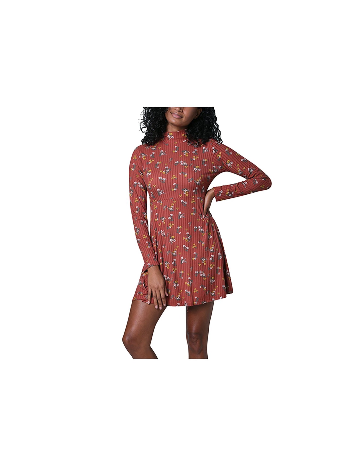 ULTRA FLIRT Womens Long Sleeve Mini Fit + Flare Dress