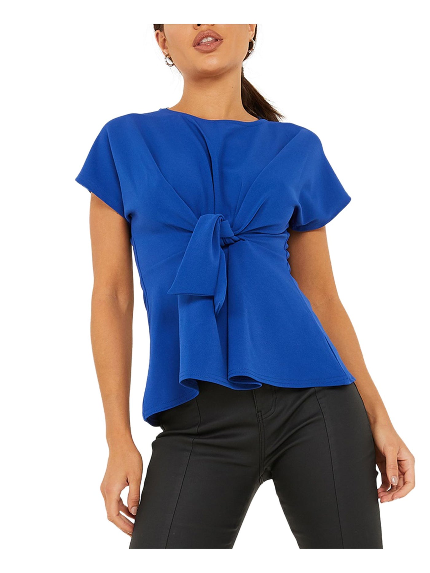 QUIZ Womens Blue Tie Front Short Sleeve Peplum Top 6