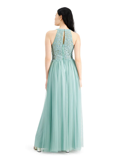 SPEECHLESS Womens Green Embellished Lace Gown Sleeveless Halter Full-Length Prom Gown Dress Juniors 11
