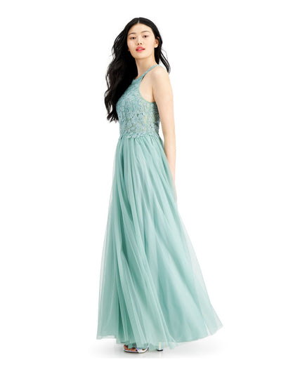 SPEECHLESS Womens Green Embellished Lace Gown Sleeveless Halter Full-Length Prom Gown Dress Juniors 13
