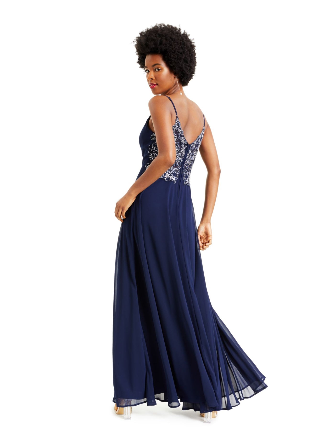 Speechless Womens Low Back Sleeveless V Neck Full-Length Formal Fit + Flare Dress 5 / Navy Speechless Womens Low Back Sleeveless V Neck Full-Length Formal Fit + Flare Dress 5 / Navy