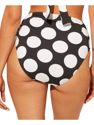 BLEU Women's Black Polka Dot Stretch Ruched Bikini Full Coverage High Waisted Swimsuit Bottom 10