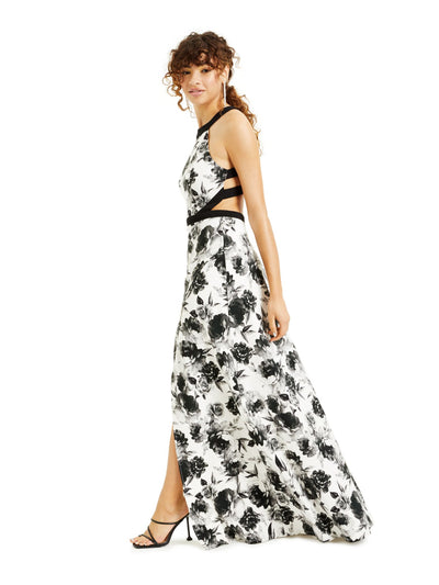 SPEECHLESS Womens Black Slitted Gown Floral Sleeveless Halter Full-Length Prom Dress Juniors 5