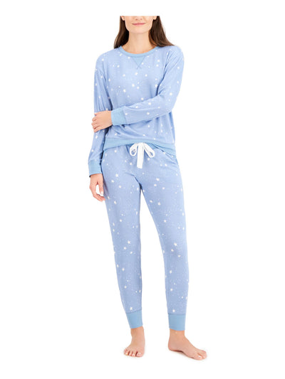 JENNI Womens Light Blue Printed Top Ultra Soft Cuffed Pants Pajamas L