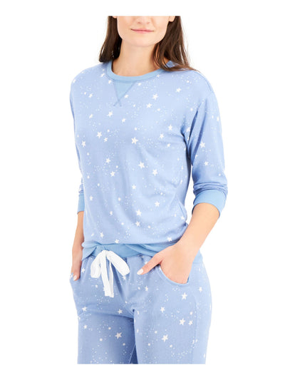 JENNI Womens Light Blue Printed Top Ultra Soft Cuffed Pants Pajamas L