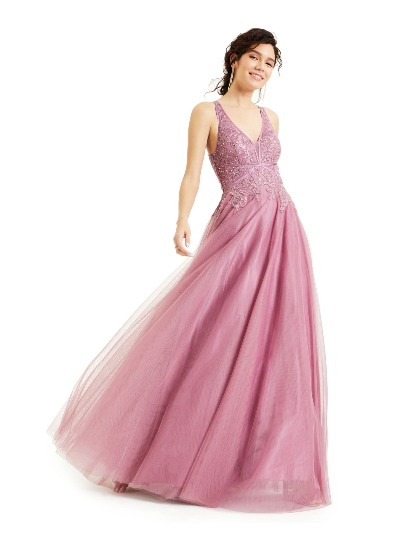 SAY YES TO THE PROM Womens Embellished Sequined Spaghetti Strap Sweetheart Neckline Full-Length Formal Fit + Flare Dress