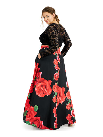 B DARLIN Womens Black Pocketed Floral Full-Length Formal Skirt Plus 20W