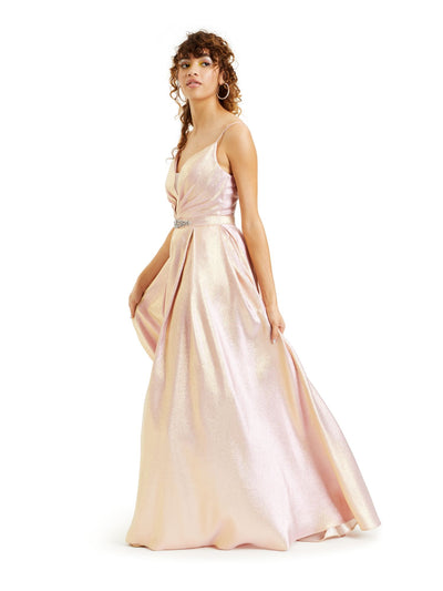 B DARLIN Womens Pink Spaghetti Strap Sweetheart Neckline Full-Length  Fit + Flare Prom Dress Juniors 1\2