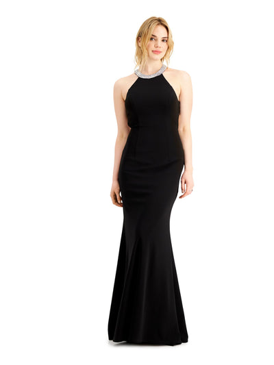 SAY YES TO THE PROM Womens Black Embellished Halter Full-Length Prom Mermaid Dress 3