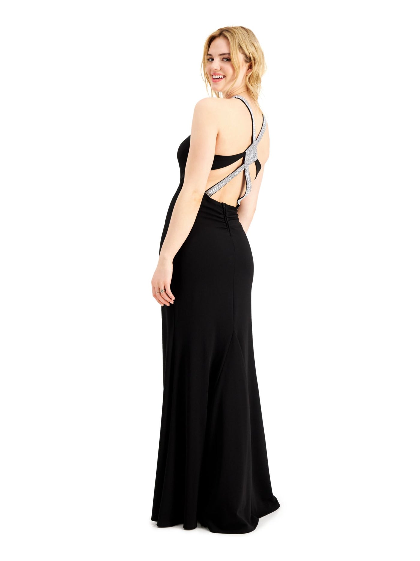 SAY YES TO THE PROM Womens Black Embellished Halter Full-Length Prom Mermaid Dress 3