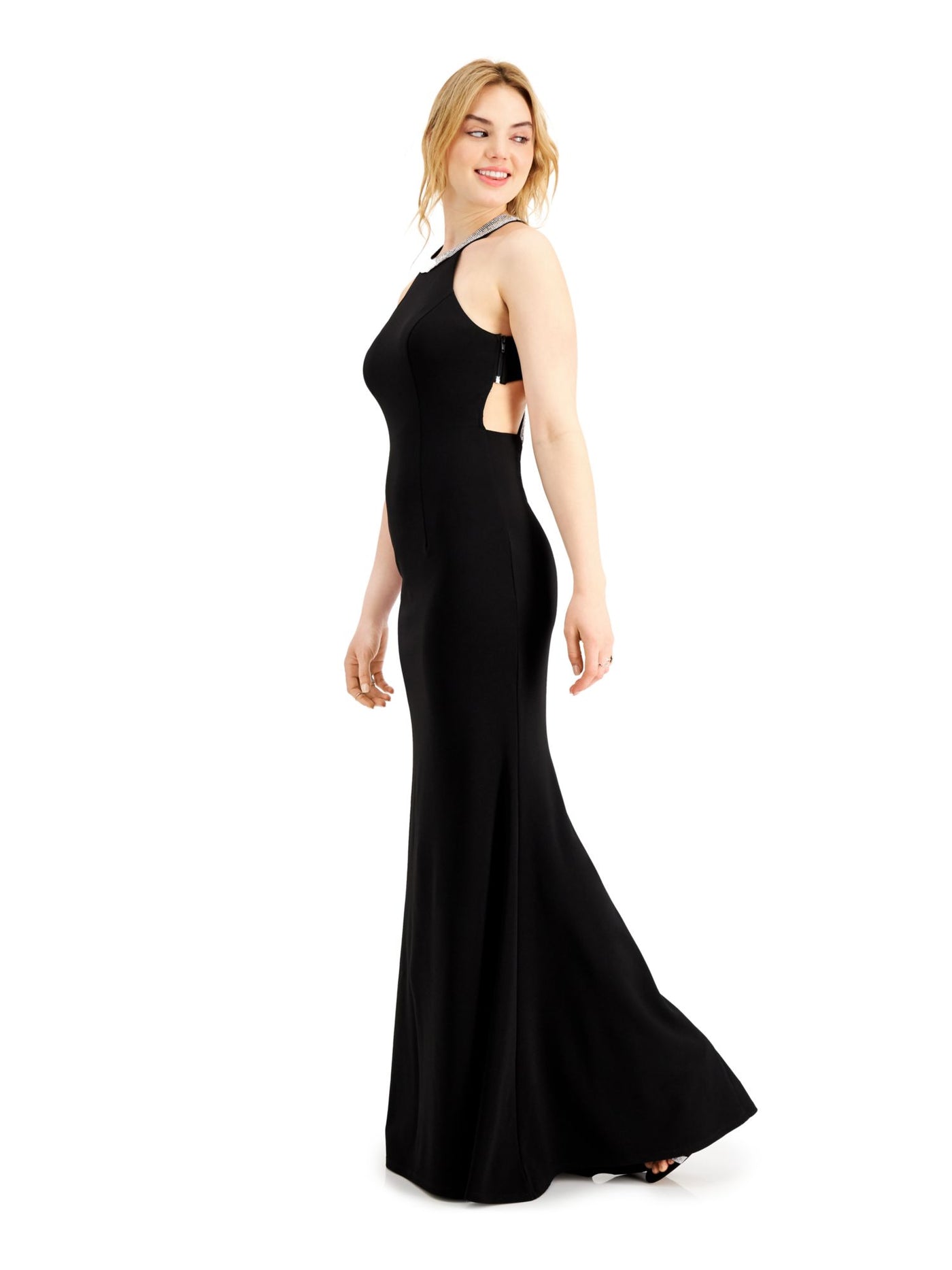 SAY YES TO THE PROM Womens Black Embellished Halter Full-Length Prom Mermaid Dress Juniors 7