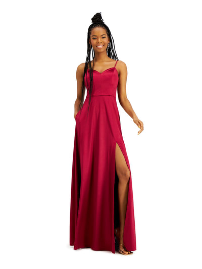 CITY STUDIO Womens Burgundy Slitted Spaghetti Strap Full-Length  Fit + Flare Prom Dress Juniors 5