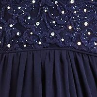 CITY STUDIO Womens Navy Lace Rhinestone Spaghetti Strap Maxi Formal Empire Waist Dress