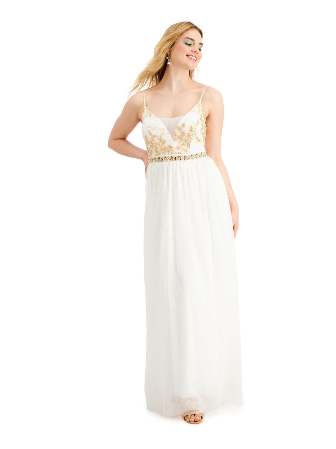 emerald sundae gold dress Womens White Full-Length Empire Waist Formal Juniors 3 YGroup_Sakura
