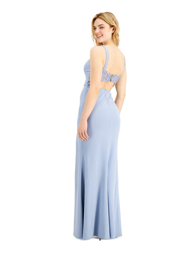 CITY STUDIO Womens Light Blue Stretch Scalloped Zippered Slitted Cut Out At Back Slim Sleeveless Sweetheart Neckline Full-Length  Gown Prom Dress Juniors 15