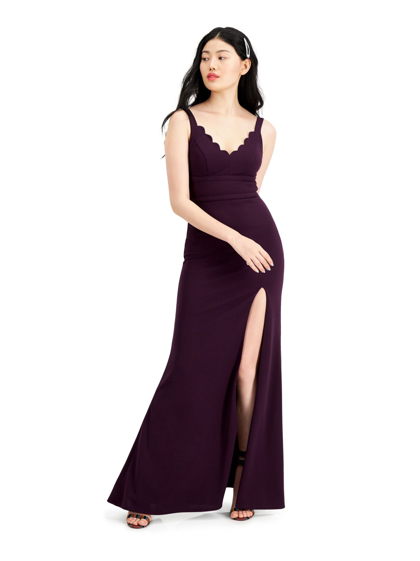 CITY STUDIO Womens Purple Glitter Lace-back Sleeveless V Neck Full-Length Prom Body Con Dress 11