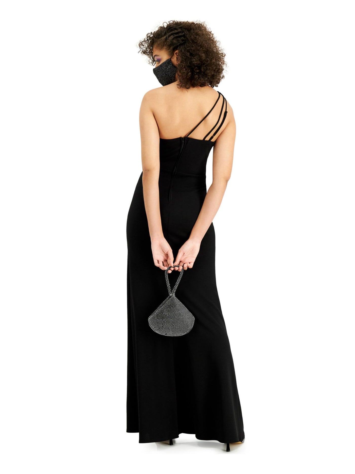 B DARLIN Womens Black Cut Out Slitted Zippered Sleeveless Asymmetrical Neckline Full-Length  Prom Dress Juniors 0