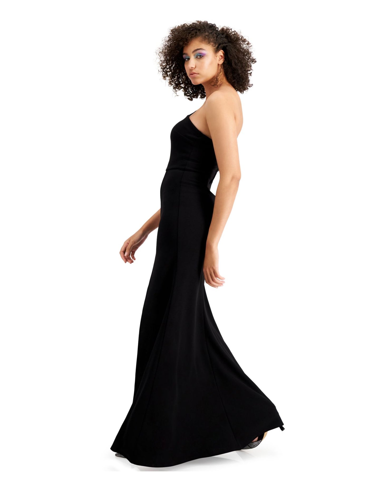 B DARLIN Womens Black Cut Out Slitted Zippered Sleeveless Asymmetrical Neckline Full-Length  Prom Dress Juniors 0