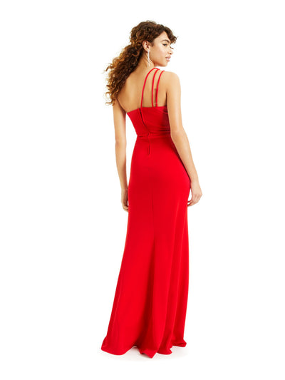 B DARLIN Womens Cut Out Slitted Zippered Sleeveless Asymmetrical Neckline Full-Length Formal Dress