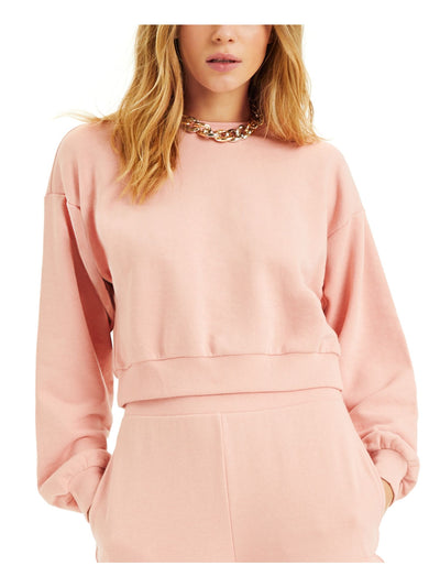 INC Womens Pink Short Length Cropped Long Sleeve Crewneck Sweatshirt L