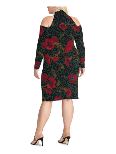 RACHEL ROY Womens Cold Shoulder Zippered Keyhole Long Sleeve Halter Knee Length Evening Sheath Dress