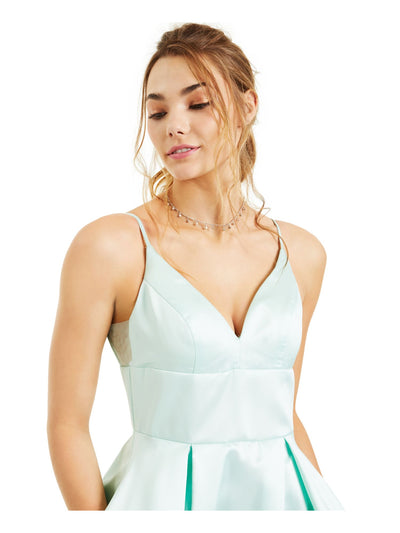 B DARLIN Womens Green Pocketed Satin Spaghetti Strap V Neck Full-Length  A-Line Prom Dress Juniors 5\6