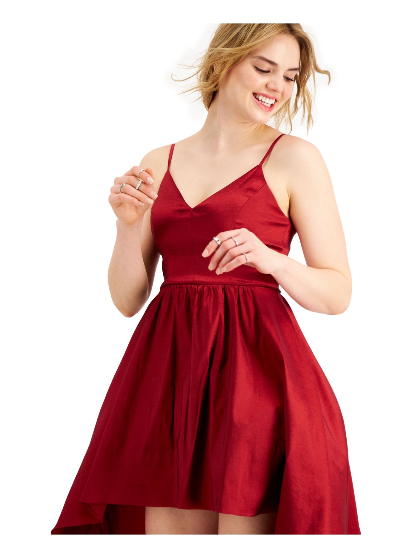 B DARLIN Womens Red Zippered Spaghetti Strap V Neck Mini Party Hi-Lo Dress Juniors 5\6